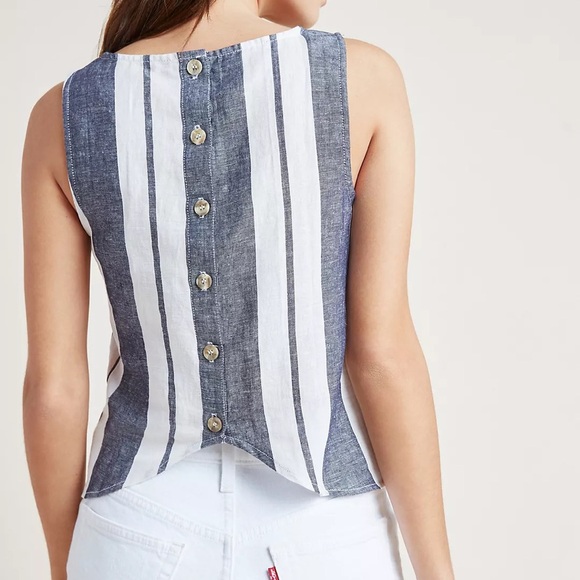 Maeve Anthropologie • Blyton Linen/Cotton Striped Top - Picture 10 of 11